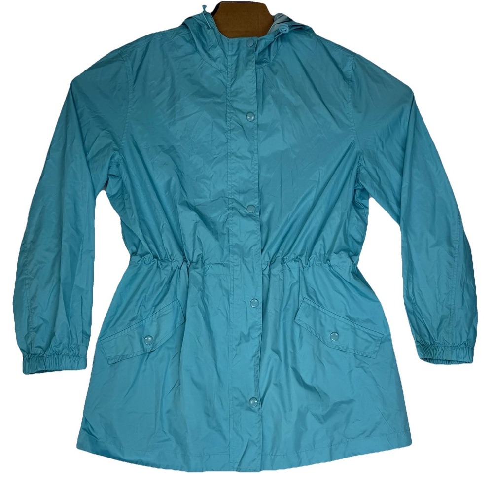 NWT Charter Club Rain Jacket Bright Blue Attached Hood Water Resistant Large